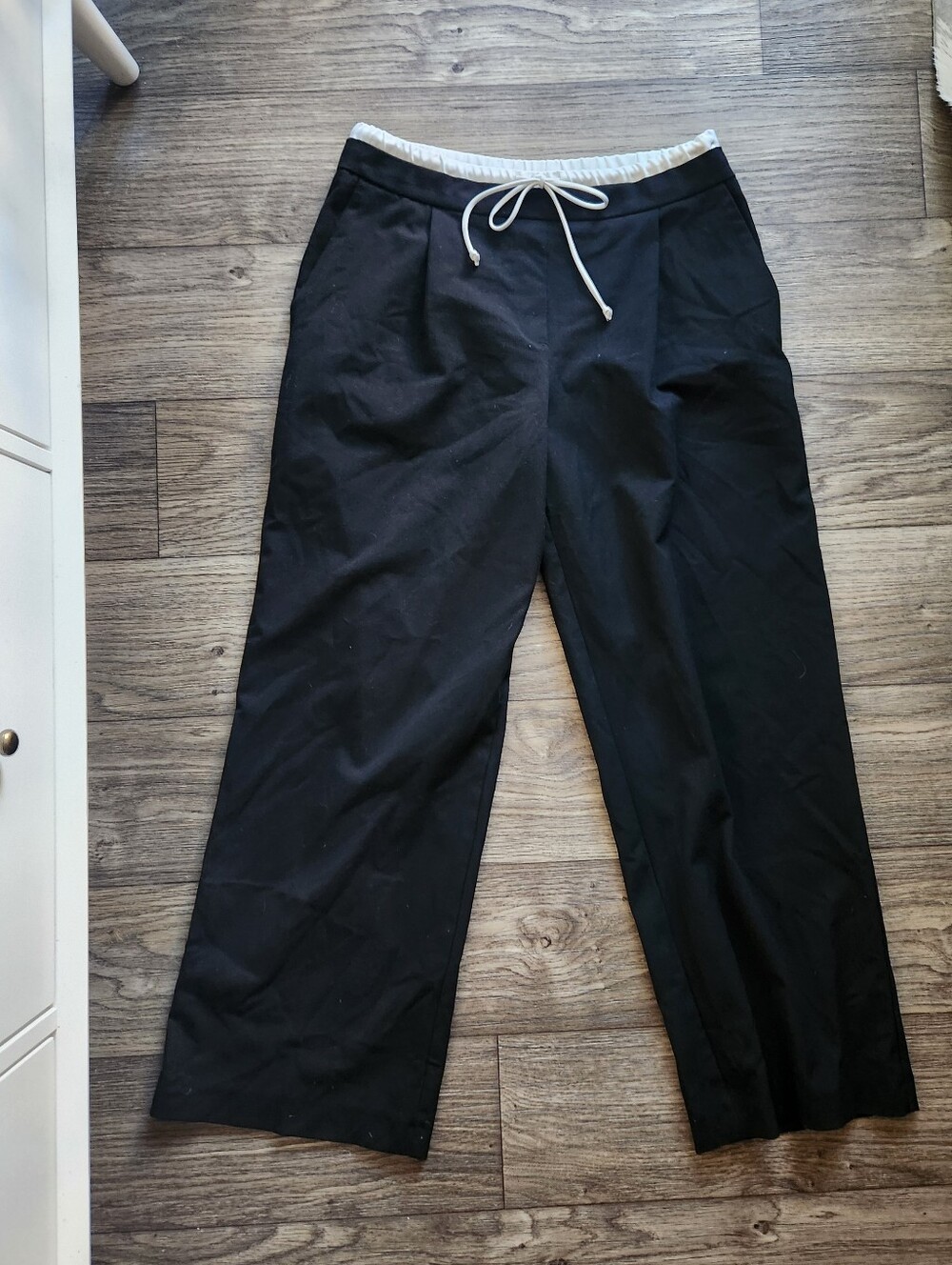 Zara Double Waistband Wide Leg Trouser Pants in Black Size Large